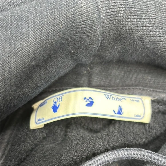 Off-White Dark Blue Men's Hoodie with Silver Accents - Picture 3 of 8